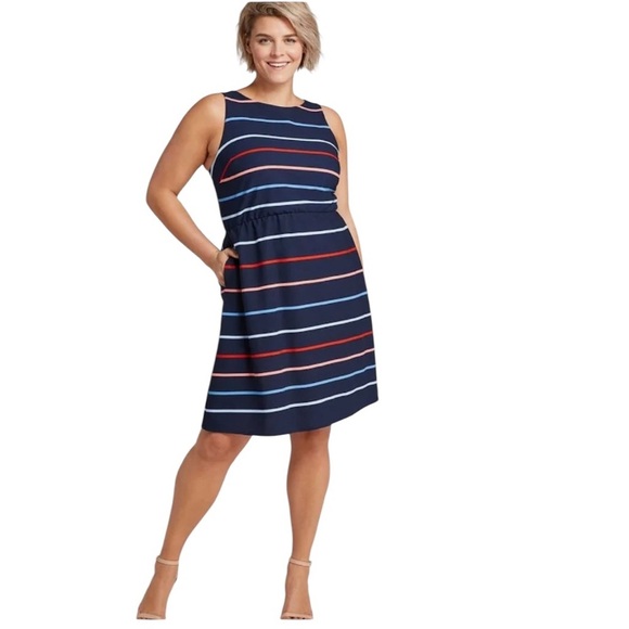 Lane Bryant NWT fit and flare sleeveless navy stripped dress - Picture 1 of 13
